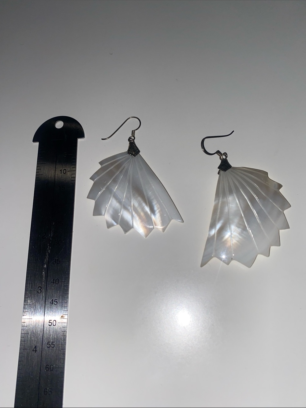 Pearlescent White Shell Fan Drop Earrings - Picture 3 of 3